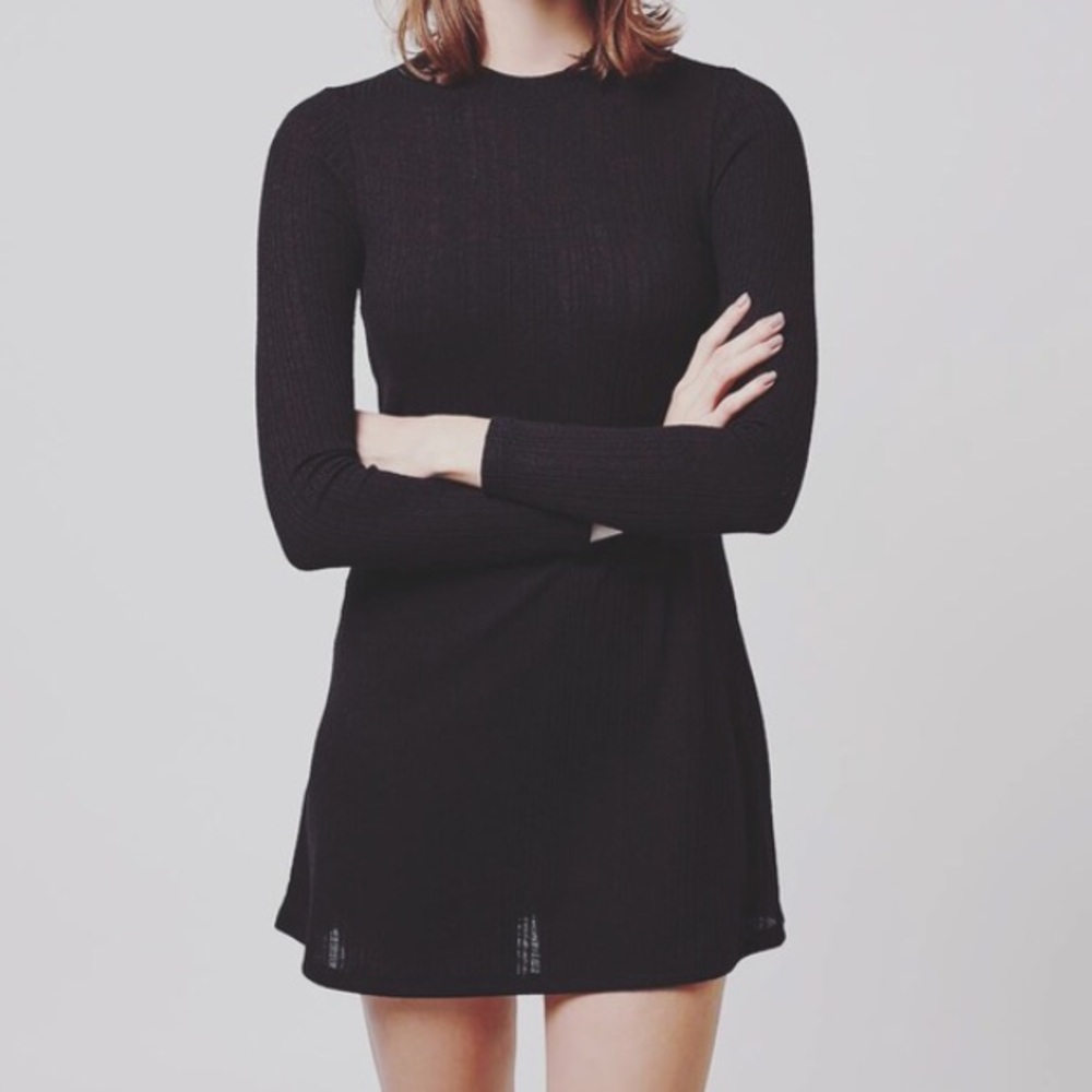 topshop black knit dress | Dresses | Topshop Long Sleeve Rib Mini Torin Sequin Fur Dress